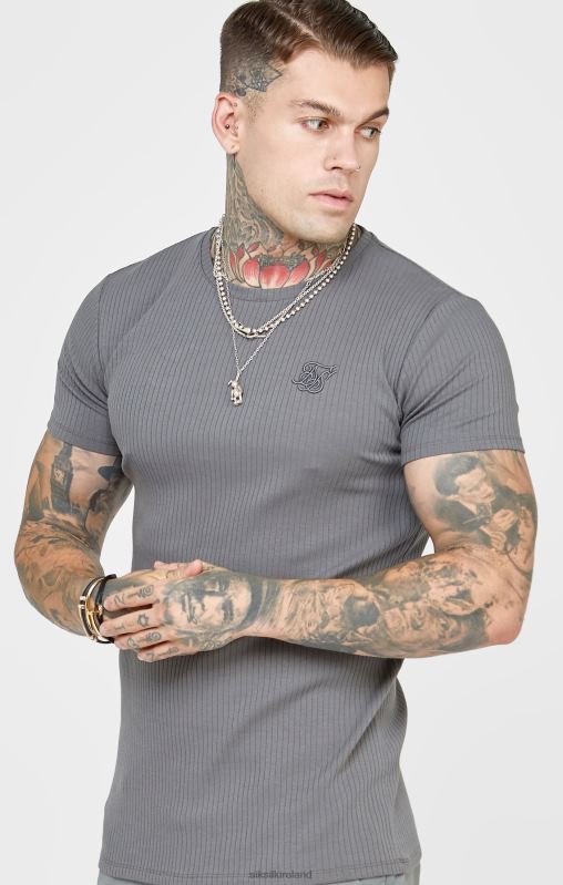 SikSilk Men Grey Rib Knit T-Shirt XTFJ374 Apparel