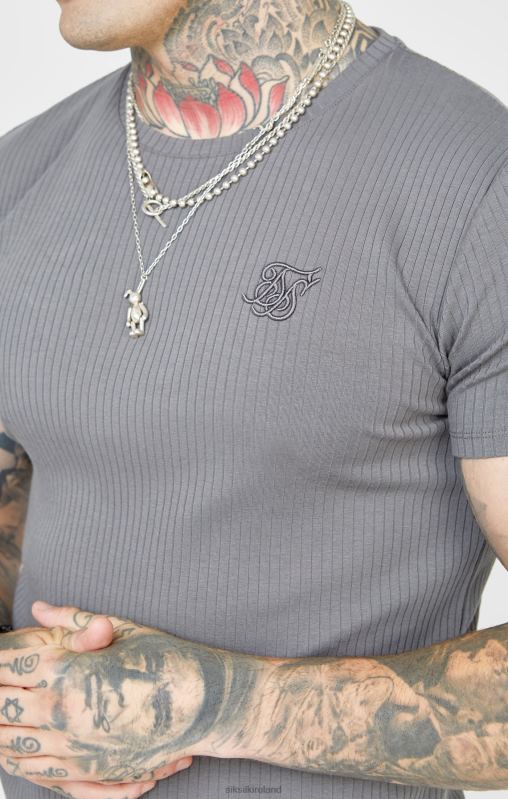 SikSilk Men Grey Rib Knit T-Shirt XTFJ374 Apparel