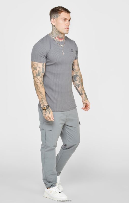 SikSilk Men Grey Rib Knit T-Shirt XTFJ374 Apparel