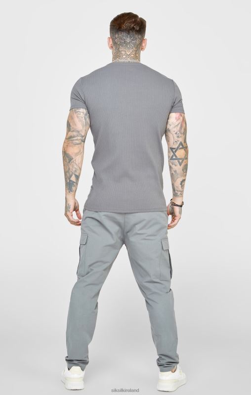 SikSilk Men Grey Rib Knit T-Shirt XTFJ374 Apparel