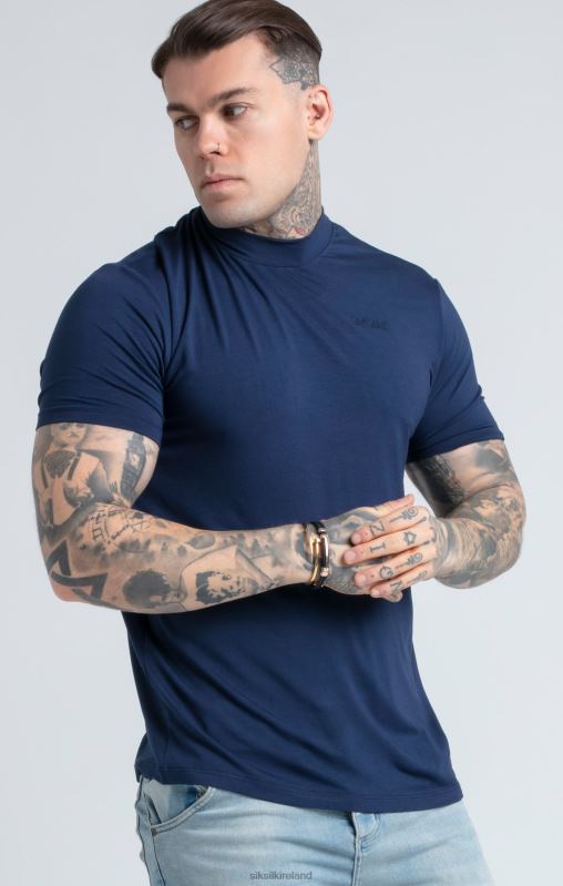 SikSilk Men Navy High Neck T-Shirt XTFJ379 Apparel