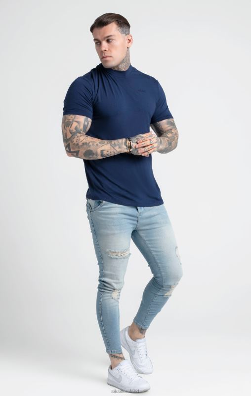 SikSilk Men Navy High Neck T-Shirt XTFJ379 Apparel