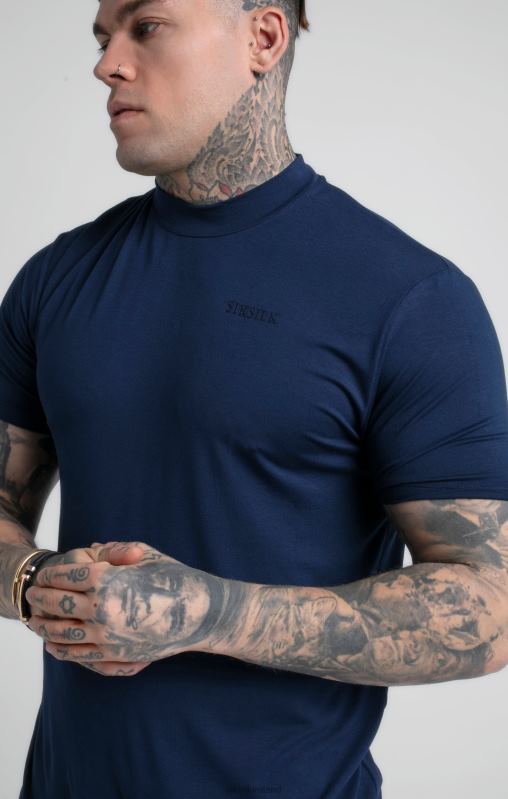 SikSilk Men Navy High Neck T-Shirt XTFJ379 Apparel