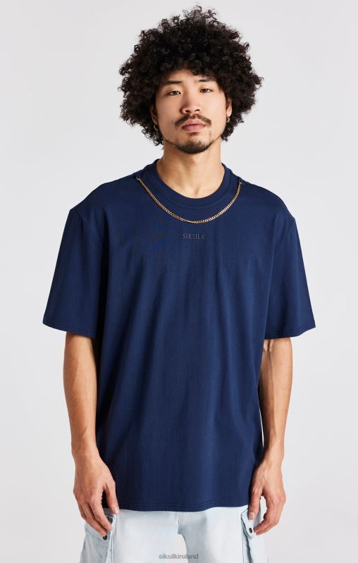 SikSilk Men Navy Oversized Chain T-Shirt XTFJ389 Apparel
