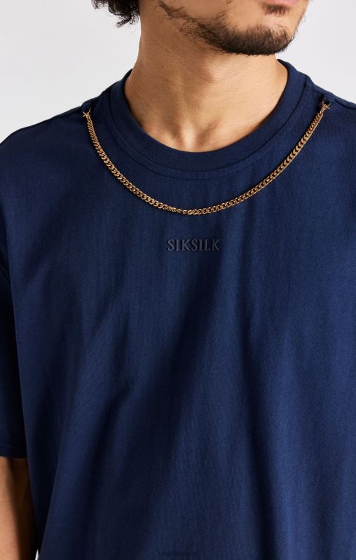 SikSilk Men Navy Oversized Chain T-Shirt XTFJ389 Apparel