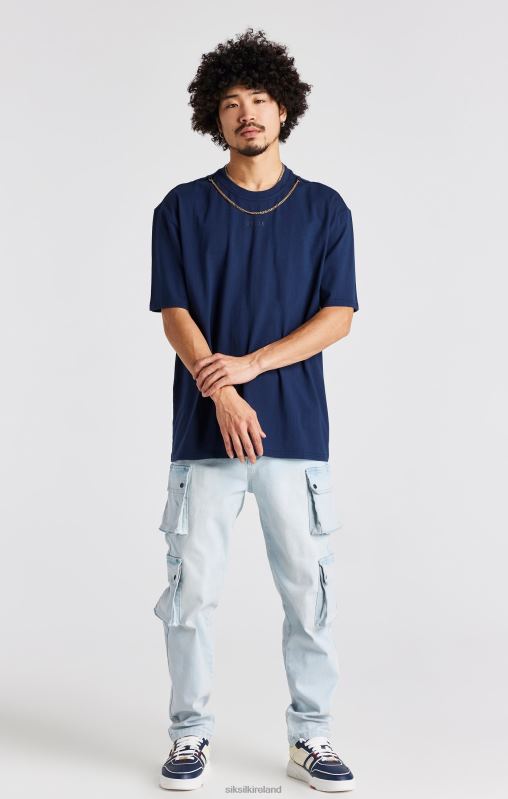 SikSilk Men Navy Oversized Chain T-Shirt XTFJ389 Apparel