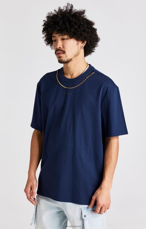 SikSilk Men Navy Oversized Chain T-Shirt XTFJ389 Apparel