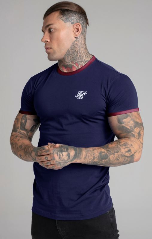 SikSilk Men Navy Short Sleeve Ringer T-Shirt XTFJ366 Apparel
