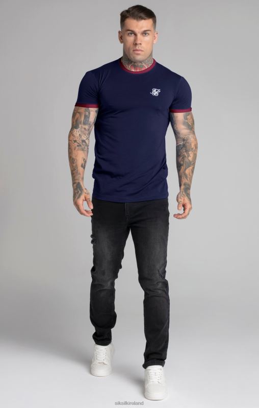 SikSilk Men Navy Short Sleeve Ringer T-Shirt XTFJ366 Apparel