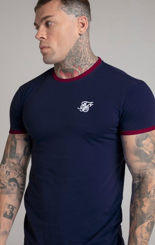 SikSilk Men Navy Short Sleeve Ringer T-Shirt XTFJ366 Apparel