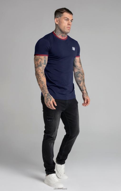 SikSilk Men Navy Short Sleeve Ringer T-Shirt XTFJ366 Apparel