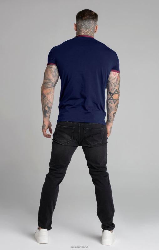 SikSilk Men Navy Short Sleeve Ringer T-Shirt XTFJ366 Apparel