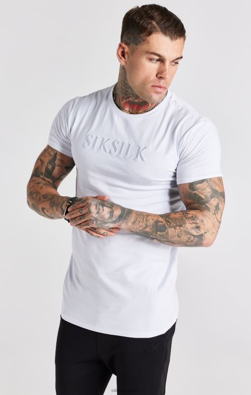 SikSilk Men White Embroidered Muscle Fit T-Shirt XTFJ370 Apparel