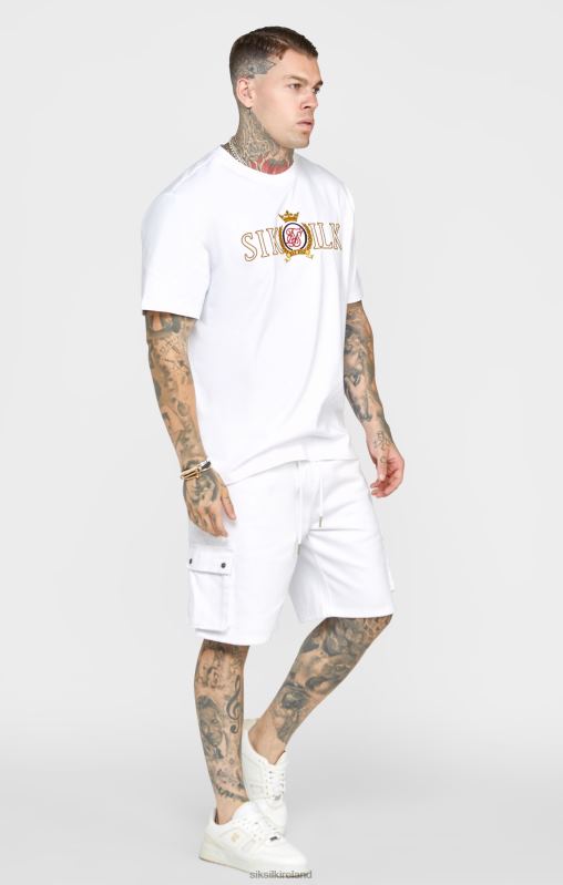SikSilk Men White Oversized Crest T-Shirt XTFJ376 Apparel