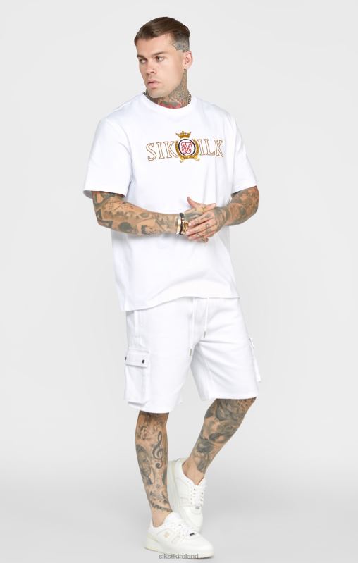 SikSilk Men White Oversized Crest T-Shirt XTFJ376 Apparel