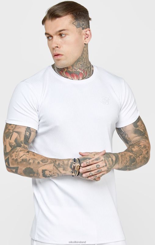 SikSilk Men White Rib Knit T-Shirt XTFJ381 Apparel