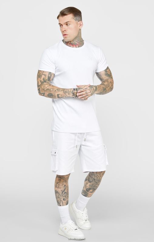SikSilk Men White Rib Knit T-Shirt XTFJ381 Apparel