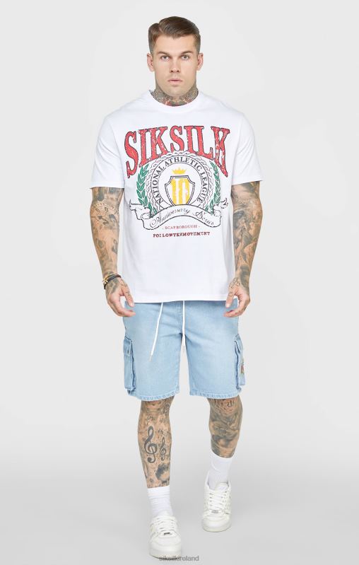 SikSilk Men White Varsity Oversized T-Shirt XTFJ394 Apparel