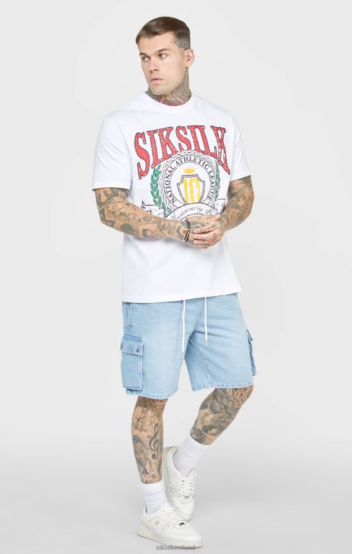 SikSilk Men White Varsity Oversized T-Shirt XTFJ394 Apparel