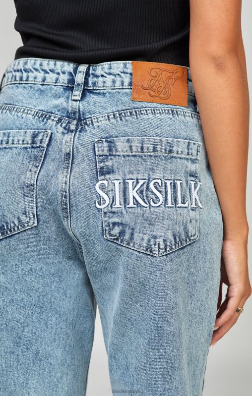 SikSilk Women Light Blue Wash Embroidered Mom Jean XTFJ190 Apparel
