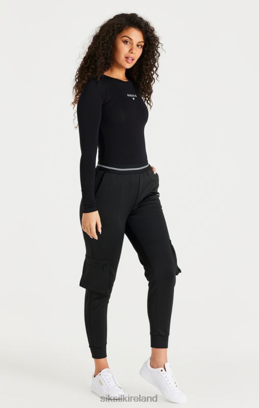 SikSilk Women Black Cargo Track Pant XTFJ184 Apparel