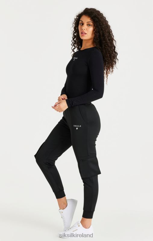 SikSilk Women Black Cargo Track Pant XTFJ184 Apparel