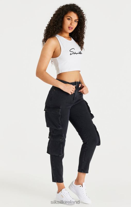 SikSilk Women Black Denim Cargos XTFJ187 Apparel