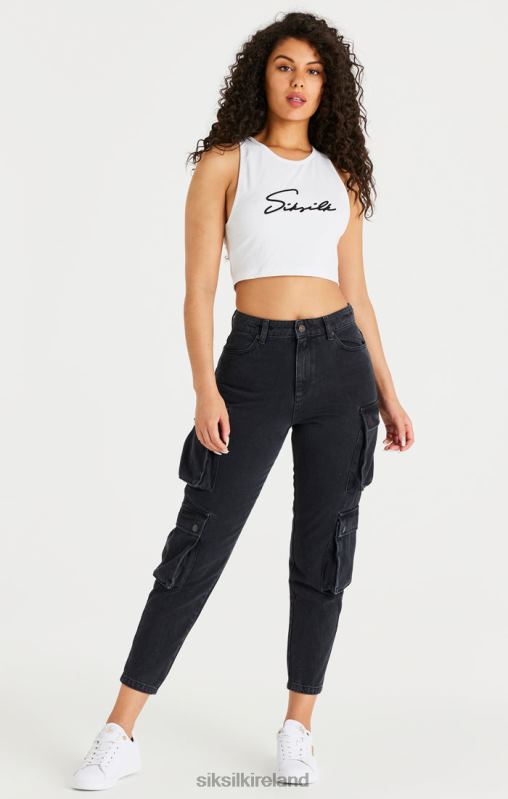 SikSilk Women Black Denim Cargos XTFJ187 Apparel