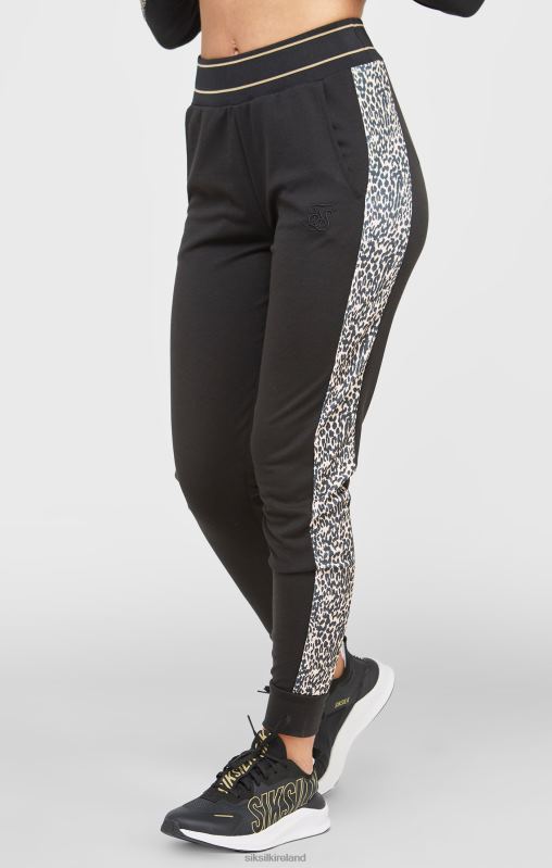 SikSilk Women Black Leopard Print Panelled Track Pant XTFJ174 Apparel