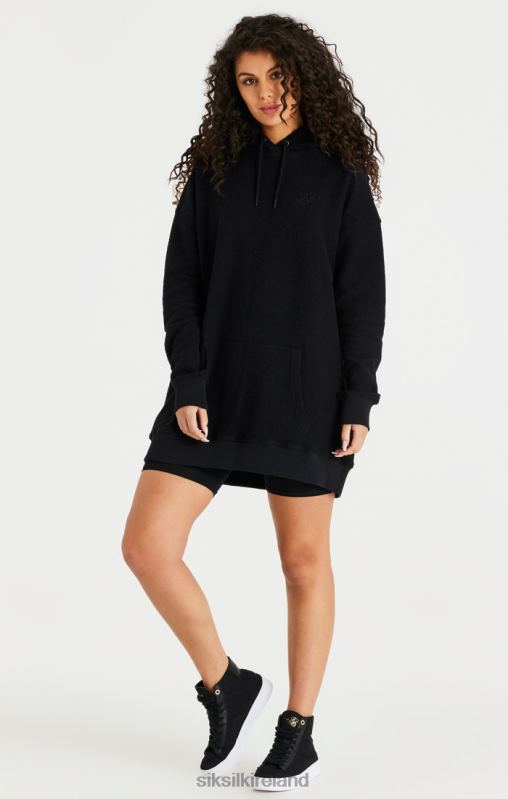 SikSilk Women Black Reverse Fleece Hoodie Dress XTFJ151 Apparel