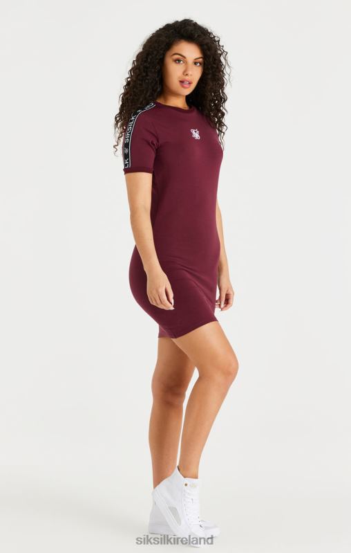 SikSilk Women Burgundy Tape Bodycon Dress XTFJ141 Apparel