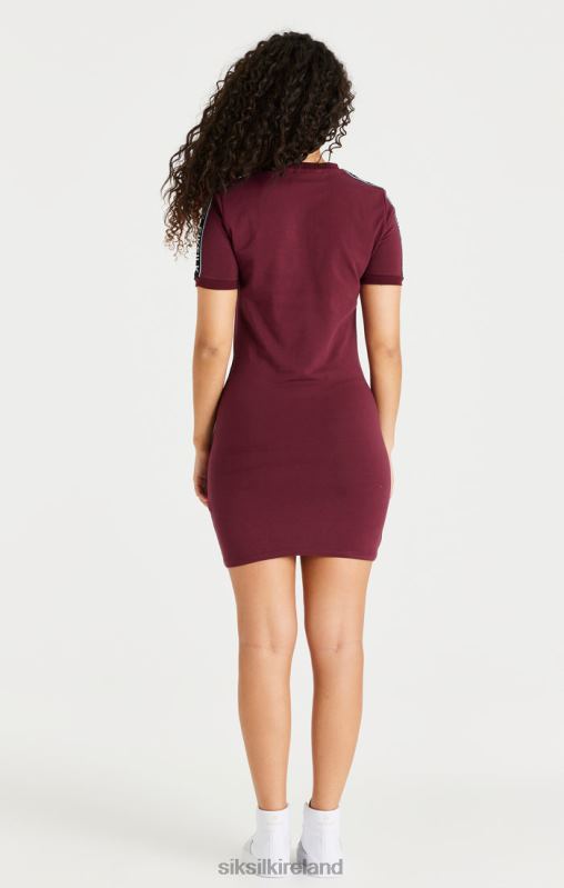 SikSilk Women Burgundy Tape Bodycon Dress XTFJ141 Apparel