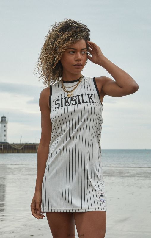 SikSilk Women Ecru Basketball Pinstripe Dress XTFJ144 Apparel