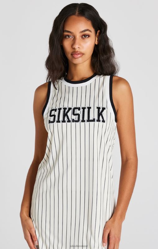 SikSilk Women Ecru Basketball Pinstripe Dress XTFJ144 Apparel