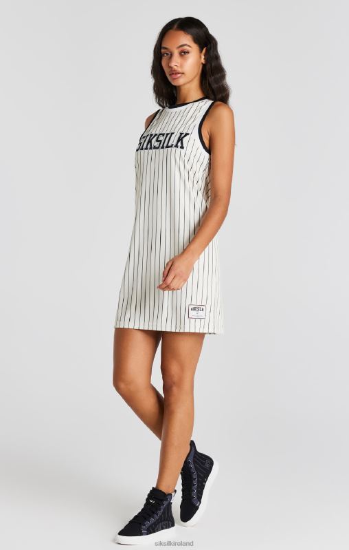 SikSilk Women Ecru Basketball Pinstripe Dress XTFJ144 Apparel