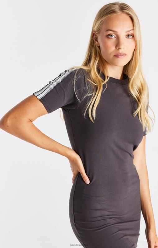 SikSilk Women Short Sleeve Taped Dress - Grey XTFJ155 Apparel