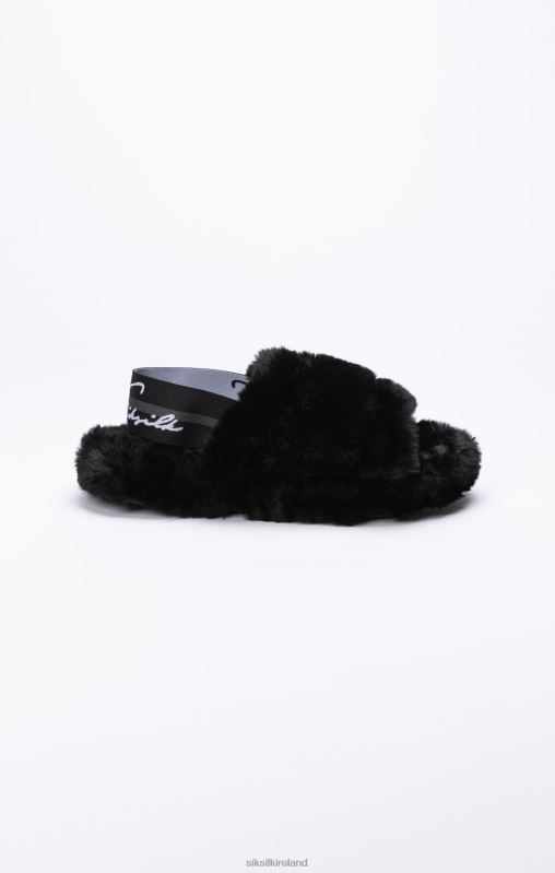 SikSilk Women Black Fluffy Slide Slipper XTFJ278 Footwear