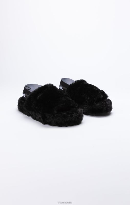 SikSilk Women Black Fluffy Slide Slipper XTFJ278 Footwear