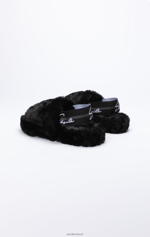SikSilk Women Black Fluffy Slide Slipper XTFJ278 Footwear