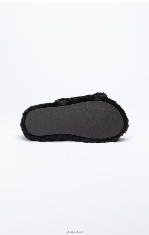 SikSilk Women Black Fluffy Slide Slipper XTFJ278 Footwear