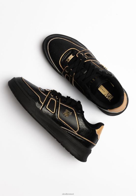 SikSilk Women Black And Gold Trimmed Low Top Court Trainer XTFJ262 Footwear