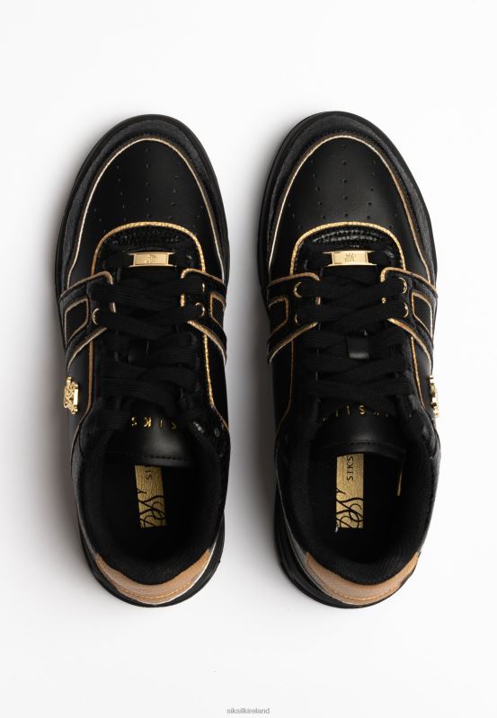 SikSilk Women Black And Gold Trimmed Low Top Court Trainer XTFJ262 Footwear