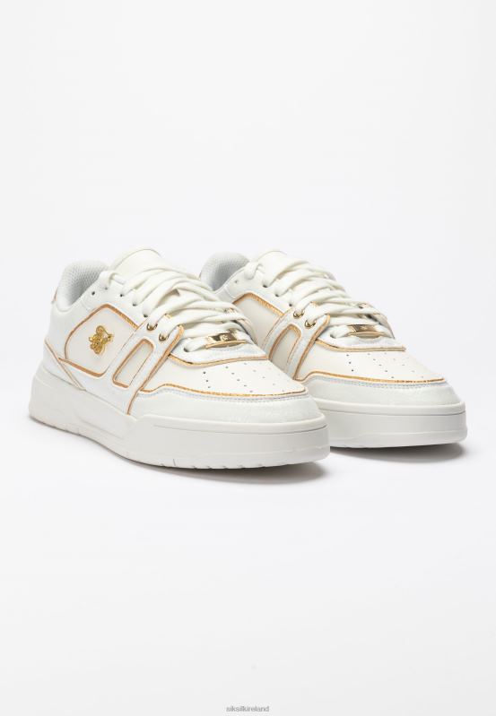SikSilk Women White And Gold Trimmed Low Top Court Trainer XTFJ266 Footwear