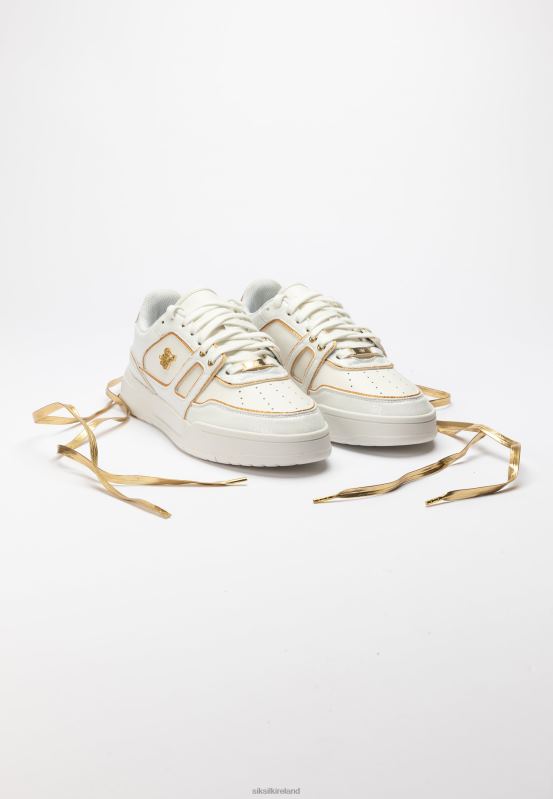 SikSilk Women White And Gold Trimmed Low Top Court Trainer XTFJ266 Footwear