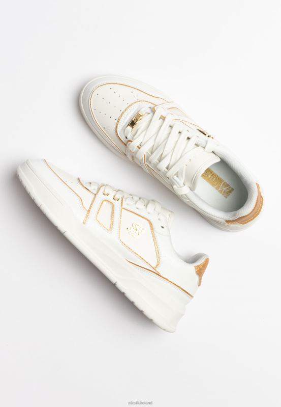 SikSilk Women White And Gold Trimmed Low Top Court Trainer XTFJ266 Footwear