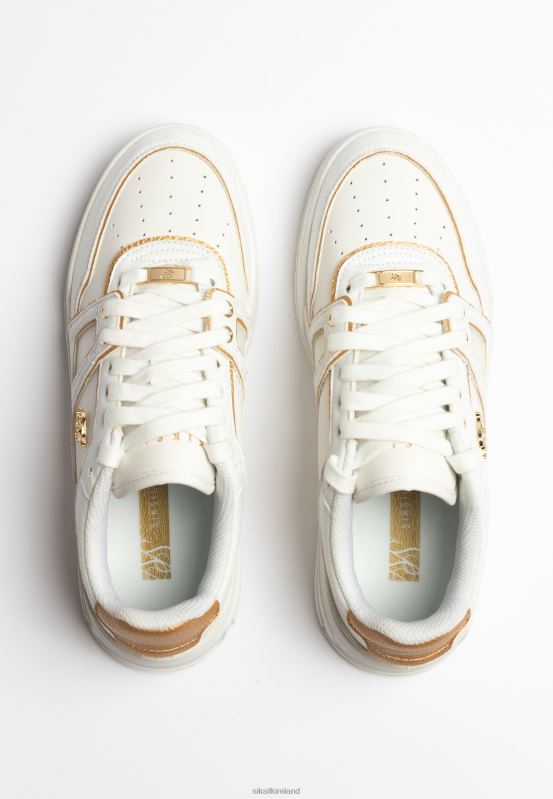 SikSilk Women White And Gold Trimmed Low Top Court Trainer XTFJ266 Footwear