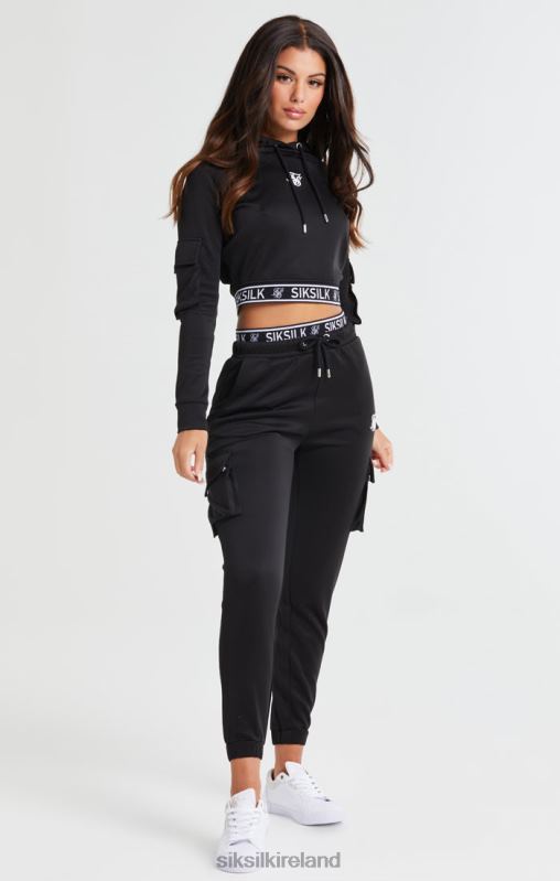 SikSilk Women Black Cropped Cargo Hoodie XTFJ116 Apparel