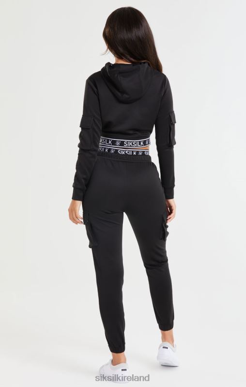SikSilk Women Black Cropped Cargo Hoodie XTFJ116 Apparel