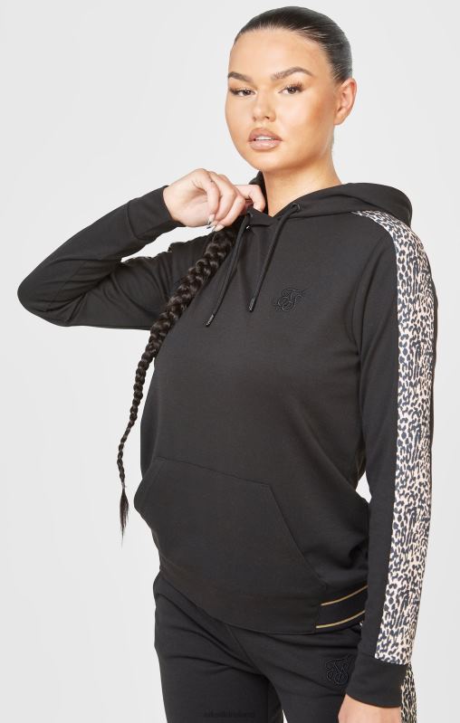 SikSilk Women Black Leopard Print Panelled Hoodie XTFJ80 Apparel