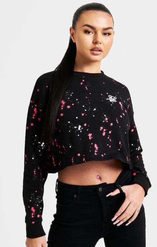 SikSilk Women Black Paint Splatter Sweatshirt XTFJ92 Apparel